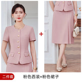 Fashionable professional women's clothing, high-quality two-piece short-sleeved blazer + long skirt, showing elegant temperament